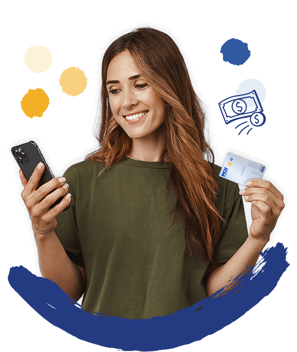 woman holding phone and credit card